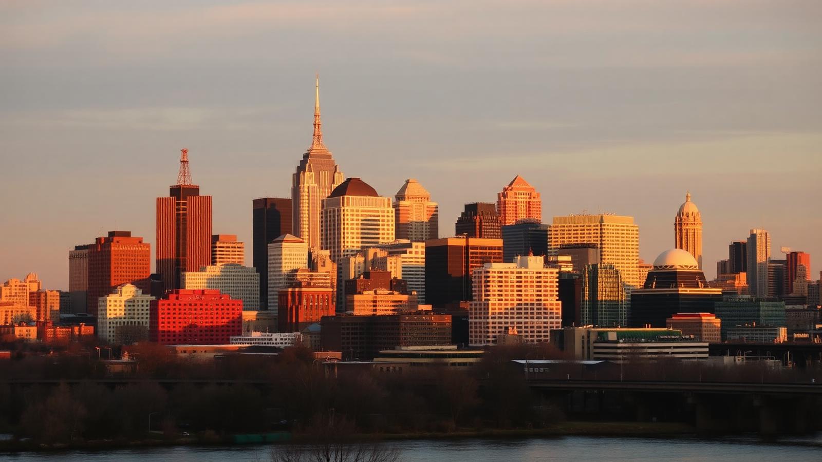 Newark New Jersey skyline at sunset representing urban cannabis licensing and Impact Zone markets