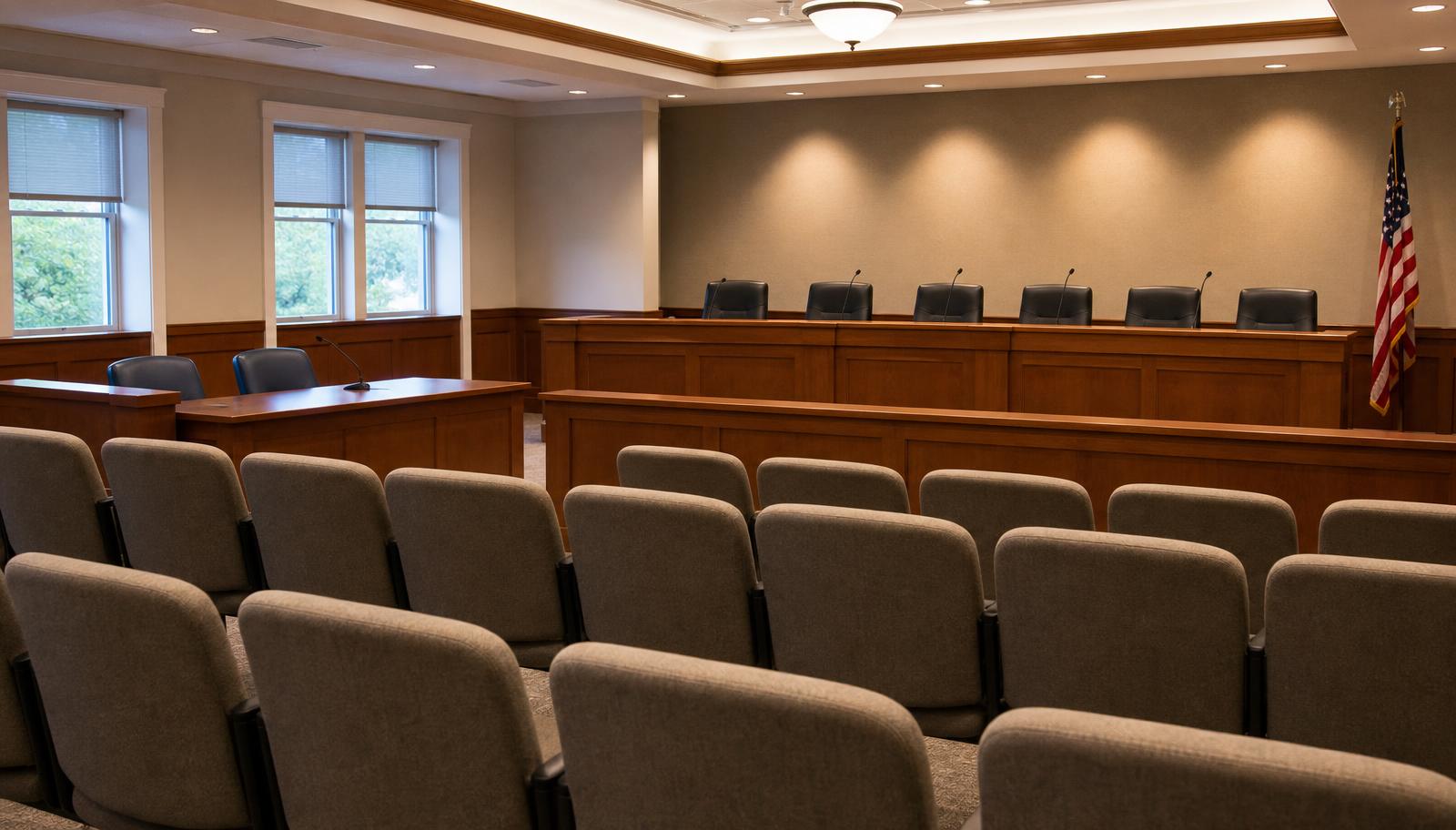 Empty New Jersey municipal planning board hearing room where cannabis site plan and use variance applications are heard